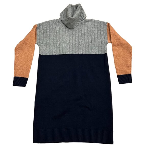 Madewell Color Block Turtleneck Sweater Mini Dress, NWT, Navy Gray, XS - Picture 6 of 8